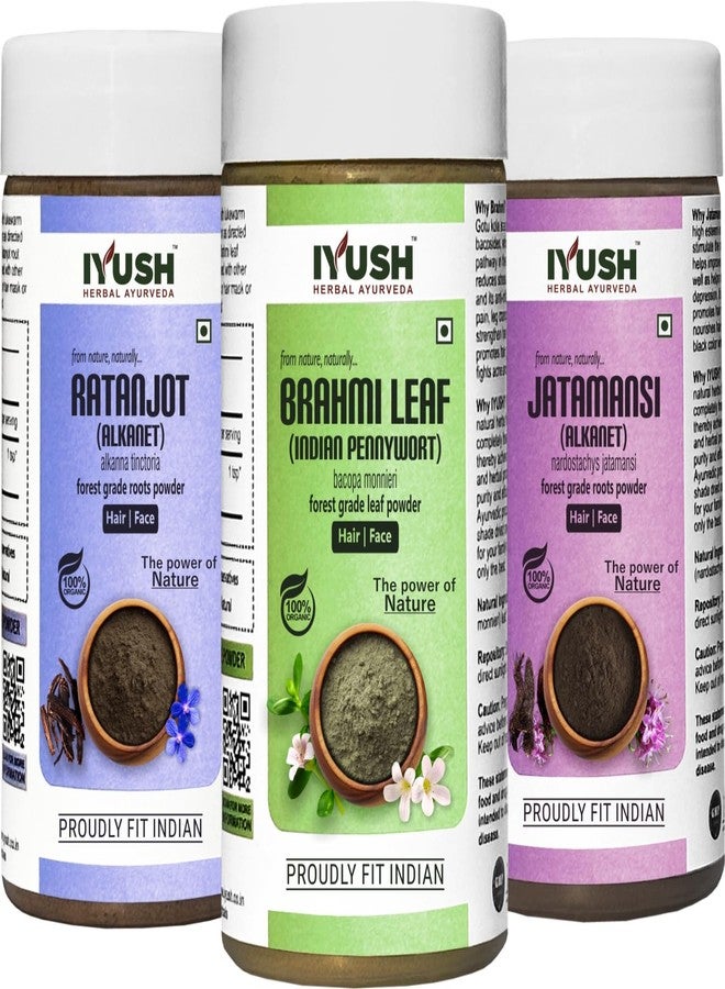 IYUSH Herbal Ayurveda Jatamansi Ratanjot Brahmi Powder - 750gm | Jatamansi Powder, Brahmi Powder, and Vembalam Pattai for Hair | Hair Volume Powder | Hair Pack for Hair Growth | (250gm each) - Image 1