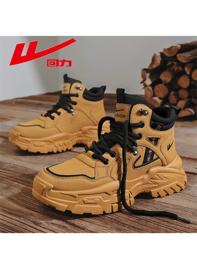 Warrior Men's Shoes Autumn New Retro Thick-soled Work Shoes Non-slip Wear-resistant High-top Martin Boots Tan Black Size 41