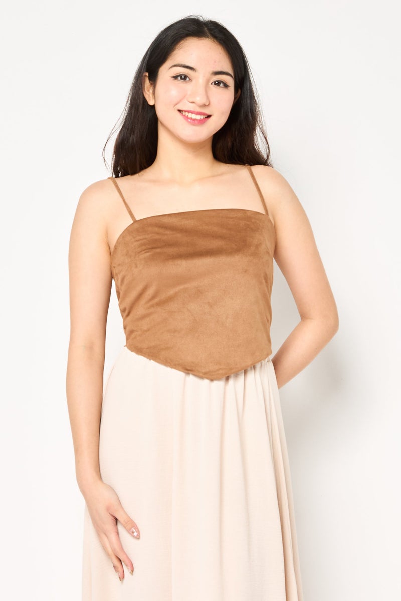FOREVER 21 Women Square Neck Plain Sleeveless Tank Top, Brown - Image 1
