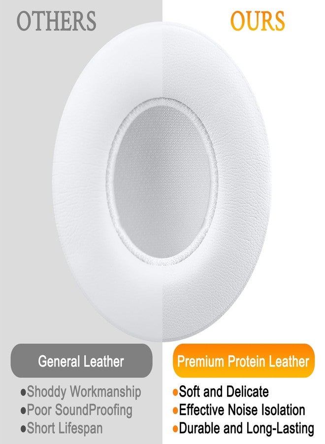 SoloWIT Ear Pads Cushions Replacement, Earpads for Beats Solo 2 & Solo 3, Solo2 Solo3 Wireless On-Ear Headphones, Soft Protein Leather, Stronger Adhesive, Noise Isolation Memory Foam-White - Image 4