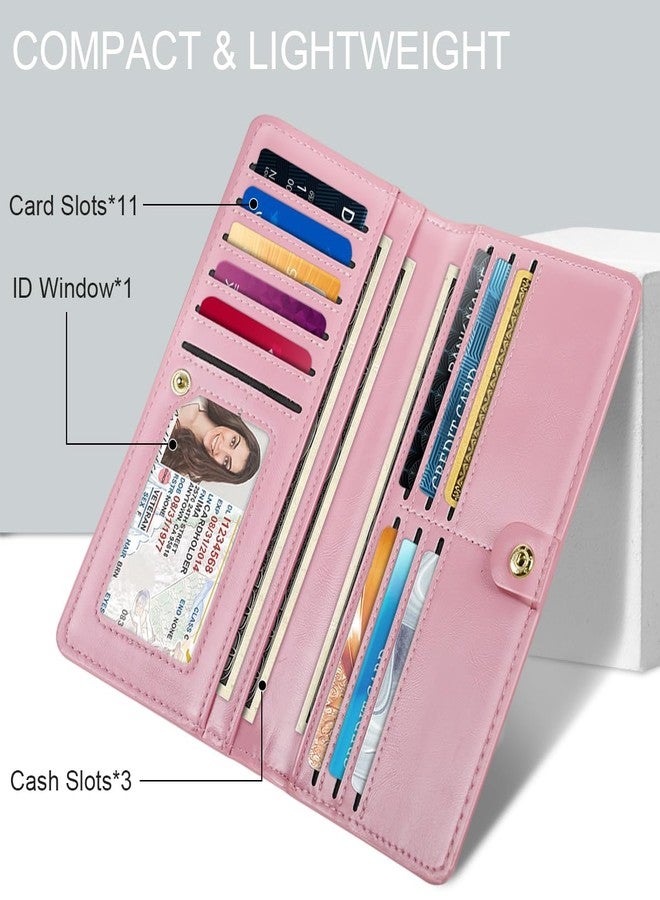 Simikol Ultra Slim Womens Wallet Minimalist Thin Long Leather Bifold Wallet RFID Blocking Card Holder Organizer with Zipper Coin Pocket Ladies Girls Gift Purse, Glitter Dark Pink, Ultra Slim - Image 3