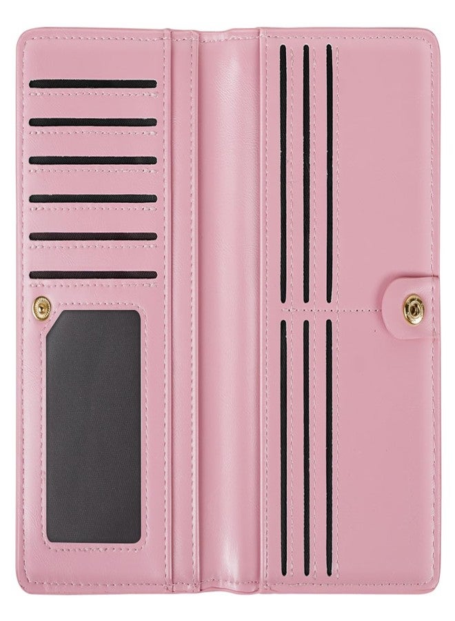 Simikol Ultra Slim Womens Wallet Minimalist Thin Long Leather Bifold Wallet RFID Blocking Card Holder Organizer with Zipper Coin Pocket Ladies Girls Gift Purse, Glitter Dark Pink, Ultra Slim - Image 2