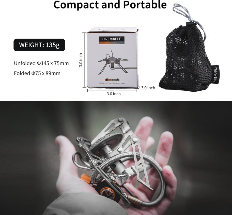 Fire-Maple Blade 2 Portable Propane Camping and Backpacking Stove Ultra Light | Titanium Hiking Stoves with pre-heat tube | Mini Portable Isobutane - Image 2