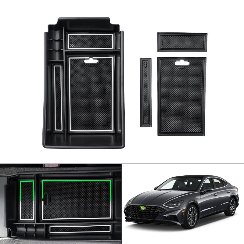 Autorder Center Console Organizer for 2020 2021 2022 2023 Hyundai Sonata Accessories Armrest Storage Box Secondary Insert Tray with 2 Color Mats