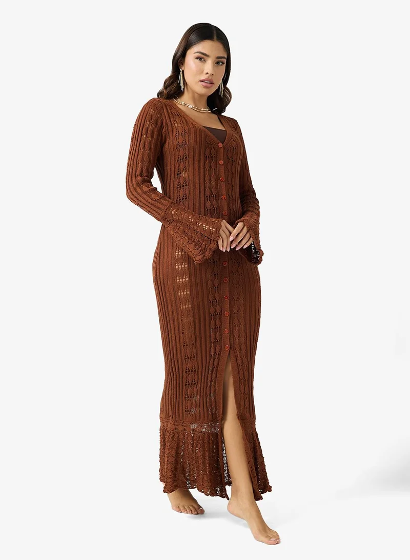 Ginger V Neck Crochet Beach Dress with Slit