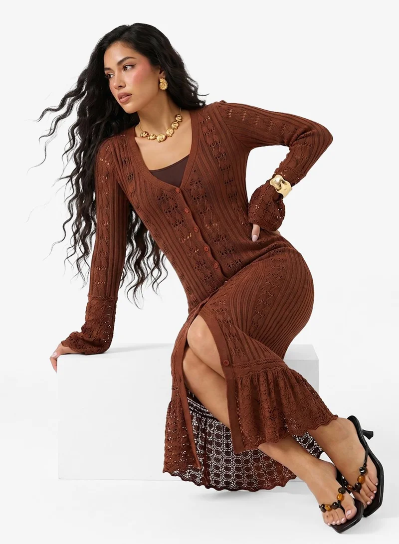 Ginger V Neck Crochet Beach Dress with Slit