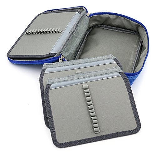 BTSKY® High Capacity Zipper Pens Pencil Case- Multi-Functional Stationery Pencil Pouch 72 Slots Colored Pencil Case Portable Pencil Bags With 2 Removable Sleeves(Blue) - Image 4