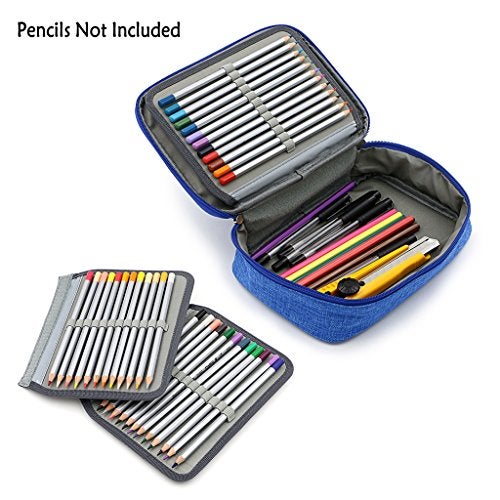 BTSKY® High Capacity Zipper Pens Pencil Case- Multi-Functional Stationery Pencil Pouch 72 Slots Colored Pencil Case Portable Pencil Bags With 2 Removable Sleeves(Blue) - Image 2