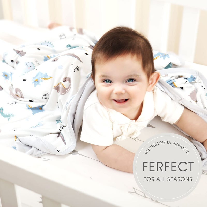 GRSSDER Baby Blankets Super Soft Jersey Knit Swaddle Blanket for Baby Girls and Boys, Double Layer Receiving Blankets 34 x 44 Inches Extra Large for Baby Swaddling, Happy Dinosaur - Image 5