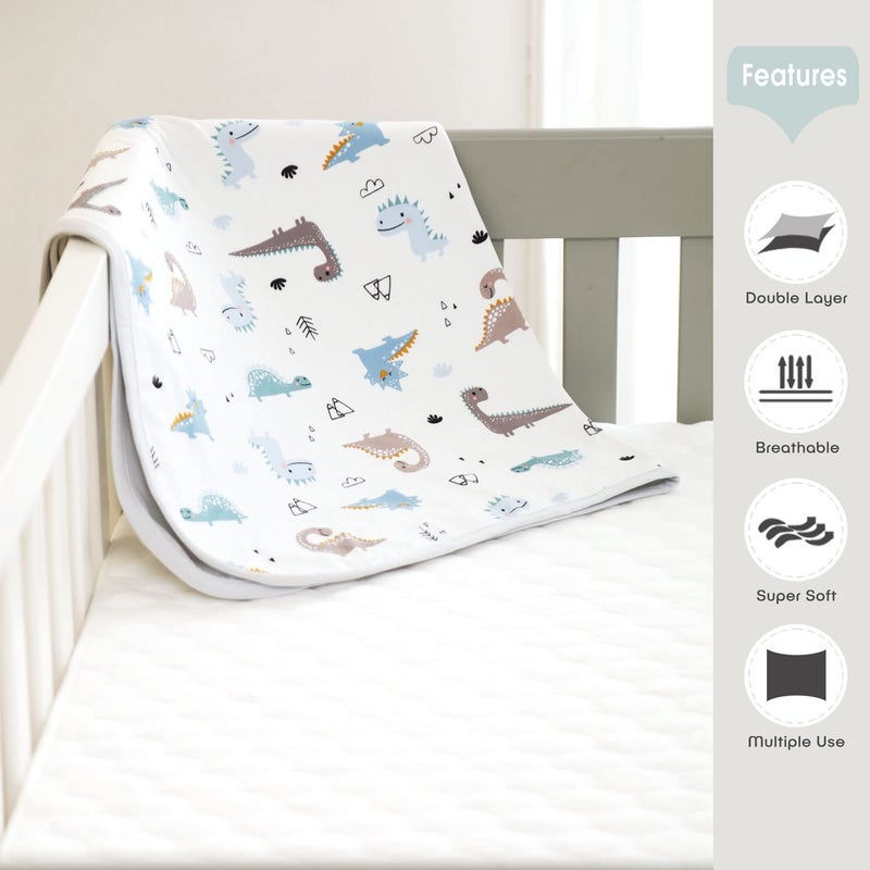 GRSSDER Baby Blankets Super Soft Jersey Knit Swaddle Blanket for Baby Girls and Boys, Double Layer Receiving Blankets 34 x 44 Inches Extra Large for Baby Swaddling, Happy Dinosaur - Image 2