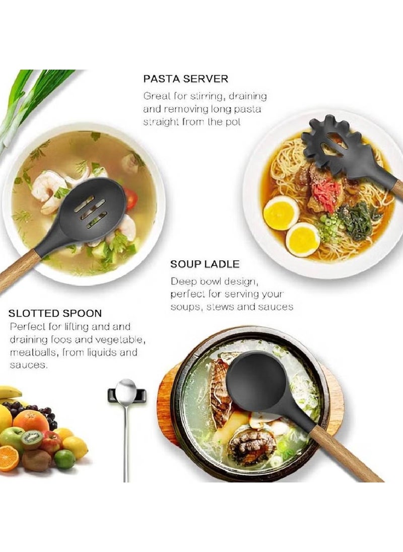 LIXES - Heat-Resistant 12-Piece Silicone Cooking Utensil Set – Black Spatulas and Spoons for Non-Stick Cookware - Image 1