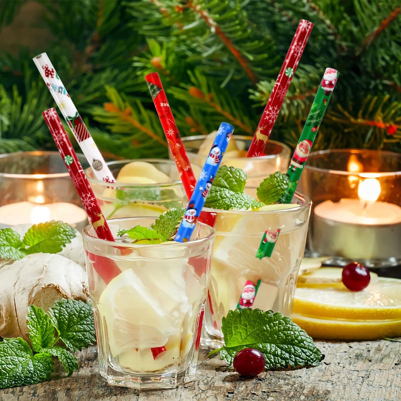 JANYUN JANYUN 30 Pieces Christmas Drinking Straws BPA-Free 9inch Printing Hard Plastic Reusable Straws Xmas Balls Snowflake Elk Straw for Family Party Favors Supplies Cleaning Brush - Image 4
