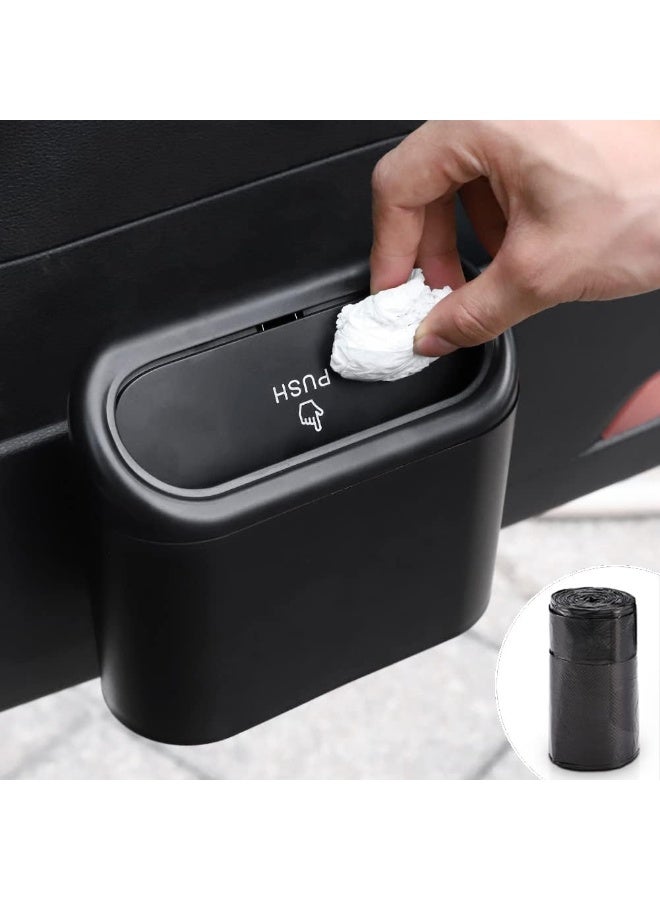 تشو داي سلة مهملات السيارة مع غطاء، منظم قمامة صغير للسيارة مع 12 كيس قمامة بلاستيكي - Image 1