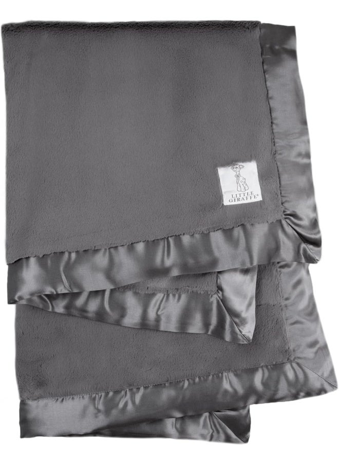 Little Giraffe Little Giraffe Baby Blanket - Luxe Soft Blanket with Satin Trim - Baby Stroller Blanket - Newborn Baby Essentials & Baby Gifts - 29x35" - Charcoal  - Image 1