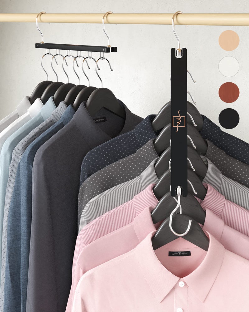 MORALVE Space Saving Hangers for Closet â€“ 4 Pack European Beechwood 6-Tier Shirt Organizer with 360Â° Swivel Hook â€“ Collapsible Clothes Hanger for Closet Organization (Hangers Not Included) - Image 1