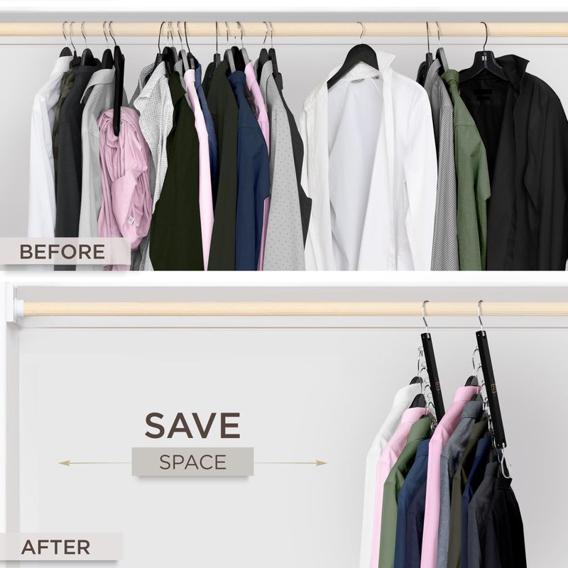 MORALVE Space Saving Hangers for Closet â€“ 4 Pack European Beechwood 6-Tier Shirt Organizer with 360Â° Swivel Hook â€“ Collapsible Clothes Hanger for Closet Organization (Hangers Not Included) - Image 3