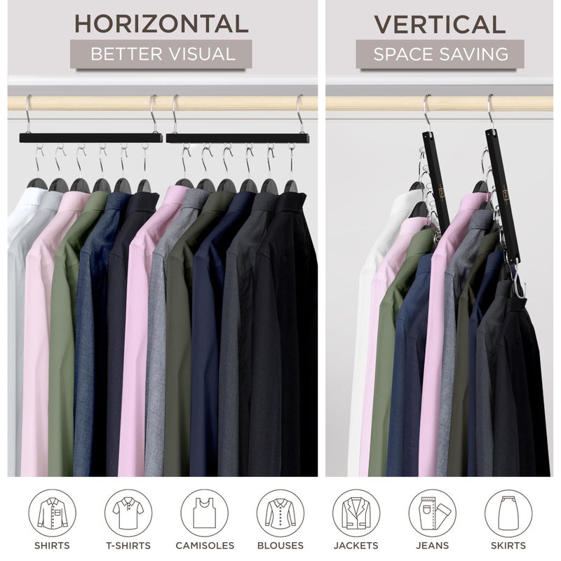 MORALVE Space Saving Hangers for Closet â€“ 4 Pack European Beechwood 6-Tier Shirt Organizer with 360Â° Swivel Hook â€“ Collapsible Clothes Hanger for Closet Organization (Hangers Not Included) - Image 4