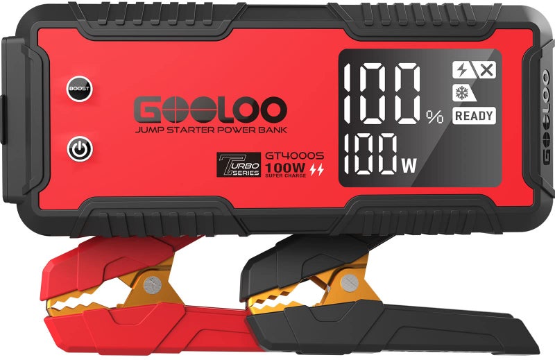 GOOLOO GT4000S Jump Starter 4000 Amp Car Starter 100W Two-Way Fast-Charging Portable Car Battery Charger Booster Pack for 10L Diesel and 12L Gas Engines, SuperSafe Lithium Jump Box for 12V Vehicles - Image 1