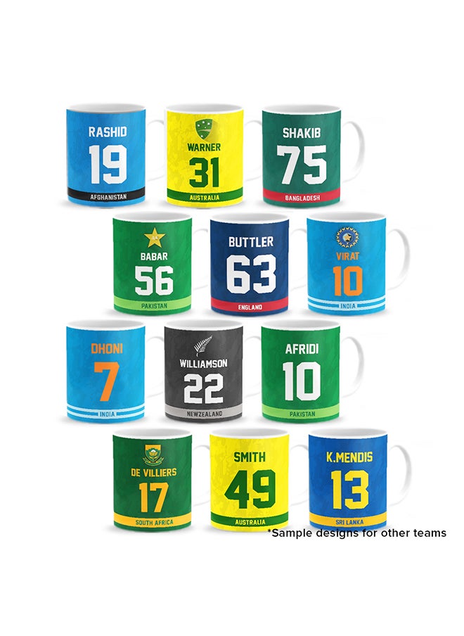 Stylizedd - Designer Printed Coffee Mug with Heavy Duty Handle 11oz Ceramic Personalised Gift Mugs Cup - Cricket Player - Yuvraj Singh, Jersey Number - 12 (With Logo) - Image 1