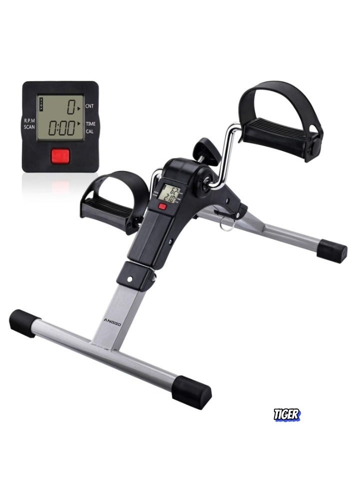 TIGER دراجة ثابتة قابلة للطي صغيرة مع شاشة LCD، مقاومة قابلة للتعديل، آلة تمارين الساق والذراع للتمارين المنزلية، تصميم مدمج، وسادة غير قابلة للانزلاق، مثالية لتمارين الكارديو واللياقة البدنية منخفضة التأثير - Image 1