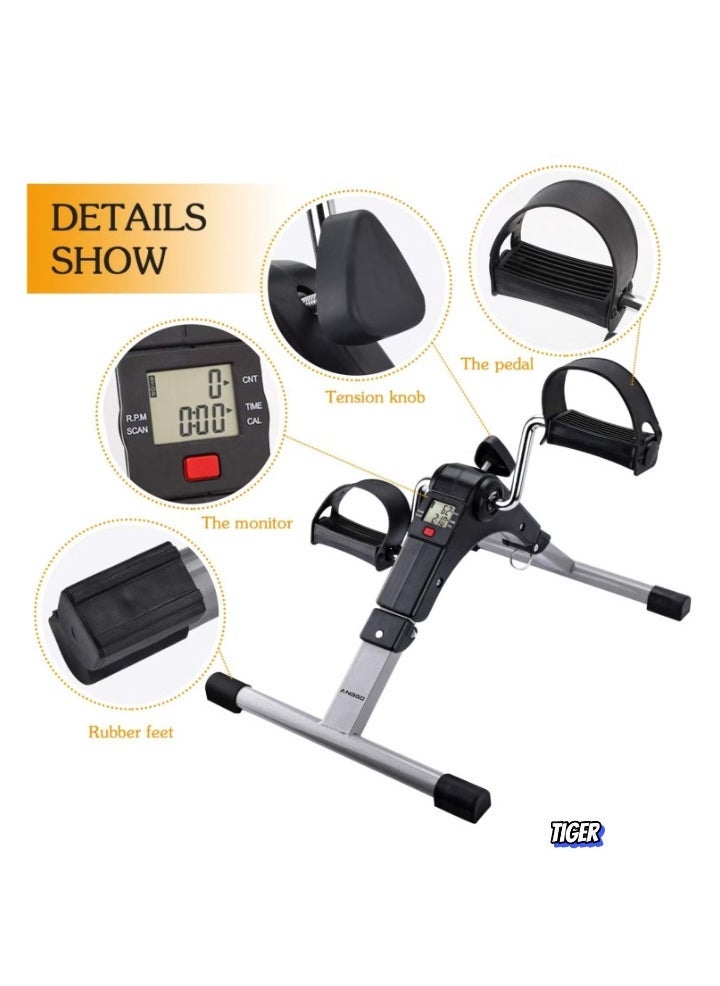 TIGER دراجة ثابتة قابلة للطي صغيرة مع شاشة LCD، مقاومة قابلة للتعديل، آلة تمارين الساق والذراع للتمارين المنزلية، تصميم مدمج، وسادة غير قابلة للانزلاق، مثالية لتمارين الكارديو واللياقة البدنية منخفضة التأثير - Image 2