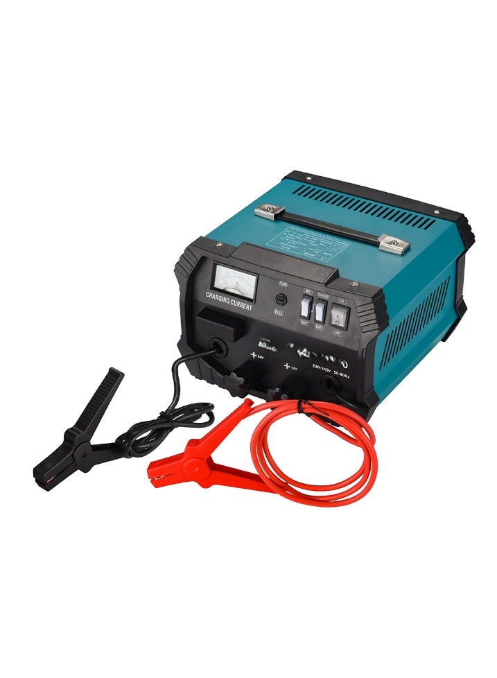 كلارك شاحن بطارية عالي التحمل 130 أمبير 12 فولت/24 فولت - شحن سريع 30 أمبير، تيار البدء 130 أمبير، تصنيف 25 أمبير، 480/750 واط - شاحن بطارية للسيارات والشاحنات والدراجات النارية والمركبات البحرية والصناعية مع الملحقات - Image 1