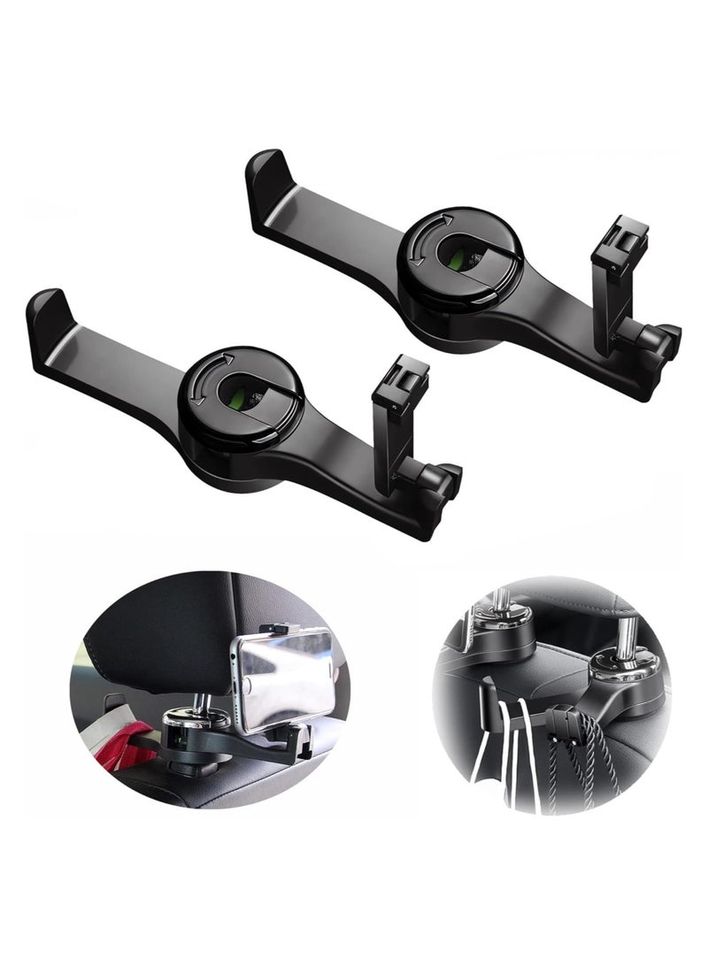 Arabest 2 in 1 Car Hooks, Car Bag Hook with Headrest Phone Holder, 360°Rotatable Car Headrest Hooks, Car Accessories Purse Hook, Car Seat Storage Hook for Cloth Grocery Bag, Handbag, Black 2PC  - Image 1
