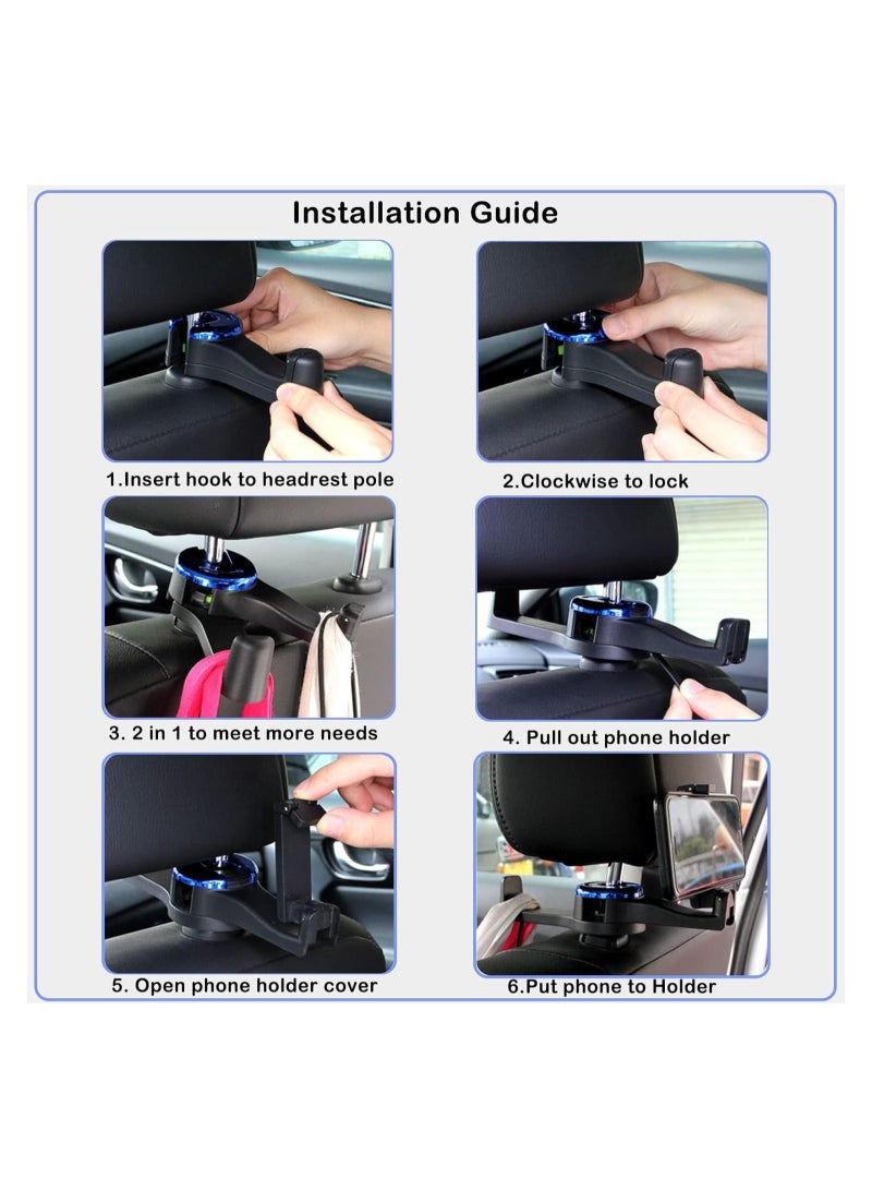 Arabest 2 in 1 Car Hooks, Car Bag Hook with Headrest Phone Holder, 360°Rotatable Car Headrest Hooks, Car Accessories Purse Hook, Car Seat Storage Hook for Cloth Grocery Bag, Handbag, Black 2PC  - Image 4