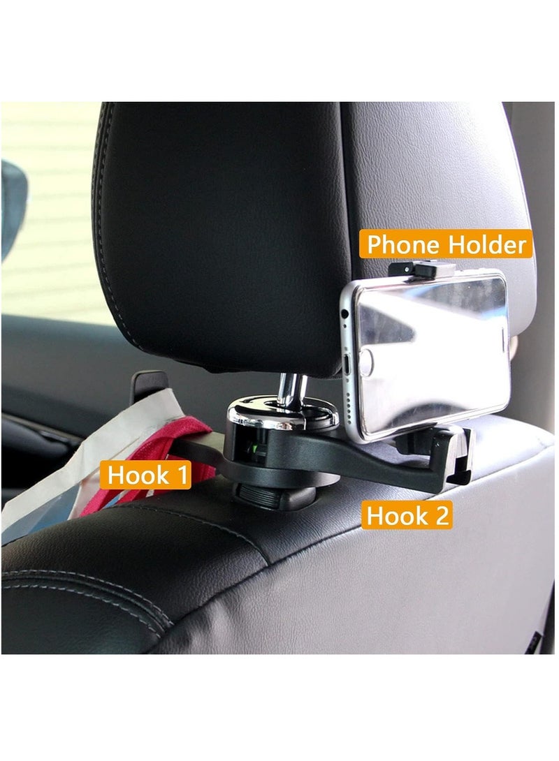 Arabest 2 in 1 Car Hooks, Car Bag Hook with Headrest Phone Holder, 360°Rotatable Car Headrest Hooks, Car Accessories Purse Hook, Car Seat Storage Hook for Cloth Grocery Bag, Handbag, Black 2PC  - Image 3