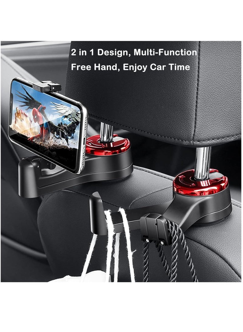 Arabest 2 in 1 Car Hooks, Car Bag Hook with Headrest Phone Holder, 360°Rotatable Car Headrest Hooks, Car Accessories Purse Hook, Car Seat Storage Hook for Cloth Grocery Bag, Handbag, Black 2PC  - Image 2