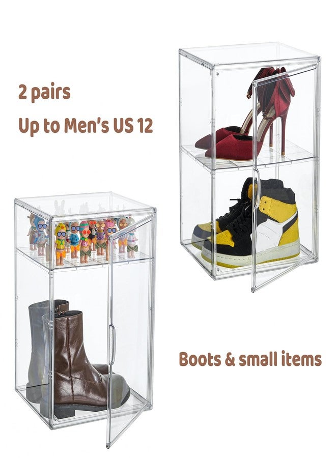 Attelite XXX-Large Clear Display Case Stackable Plastic Storage Bins with Lid, 2 Tiers Boot Shoe Box Organizers with an Adjustable Divider, Big Acrylic Display Storage Box with Magnetic Door - Image 4
