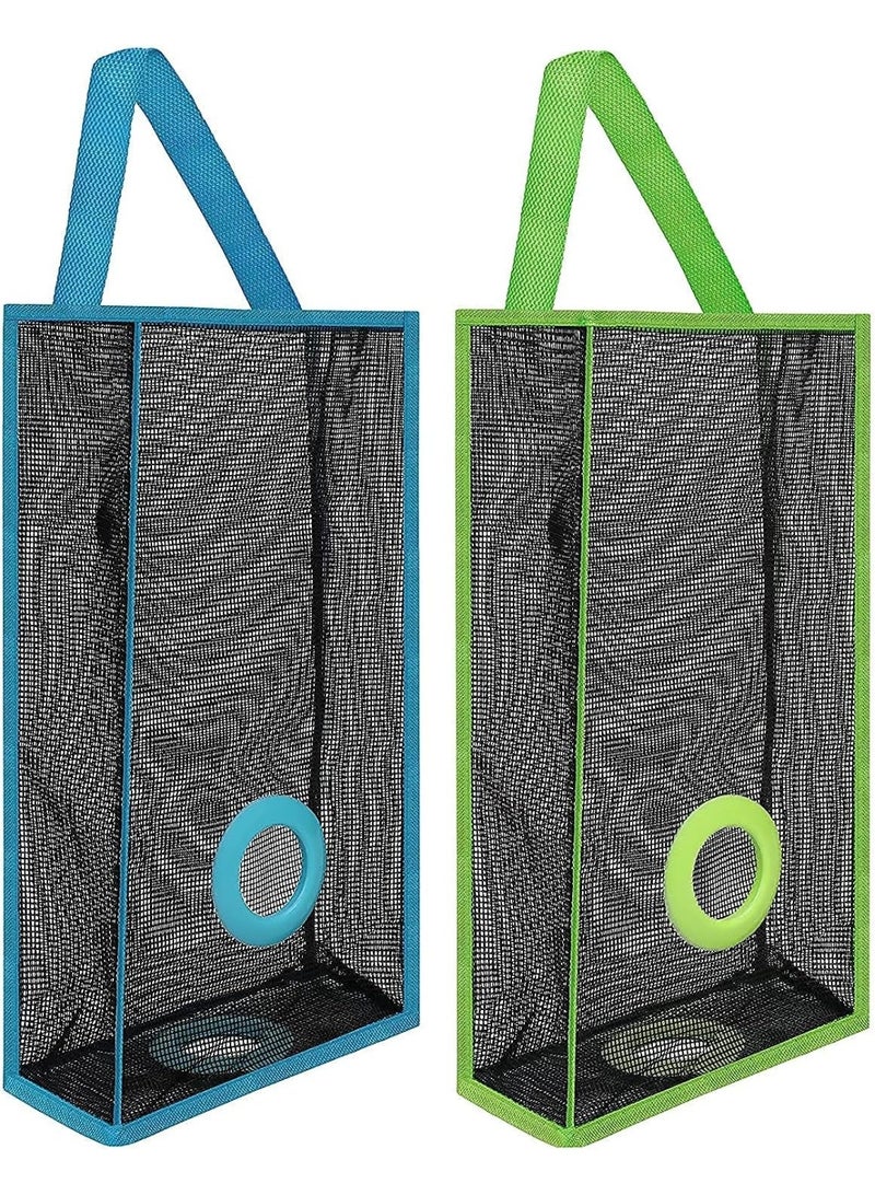 2Pcs Mesh Hanging Plastic Bag Organizer for Kitchen & Pantry – Breathable Net Storage Holder for Grocery Bags, Recycling Bags & Plastic Shopping Bags – Space Saving Hanging Bag Dispenser – Random Color - Image 1