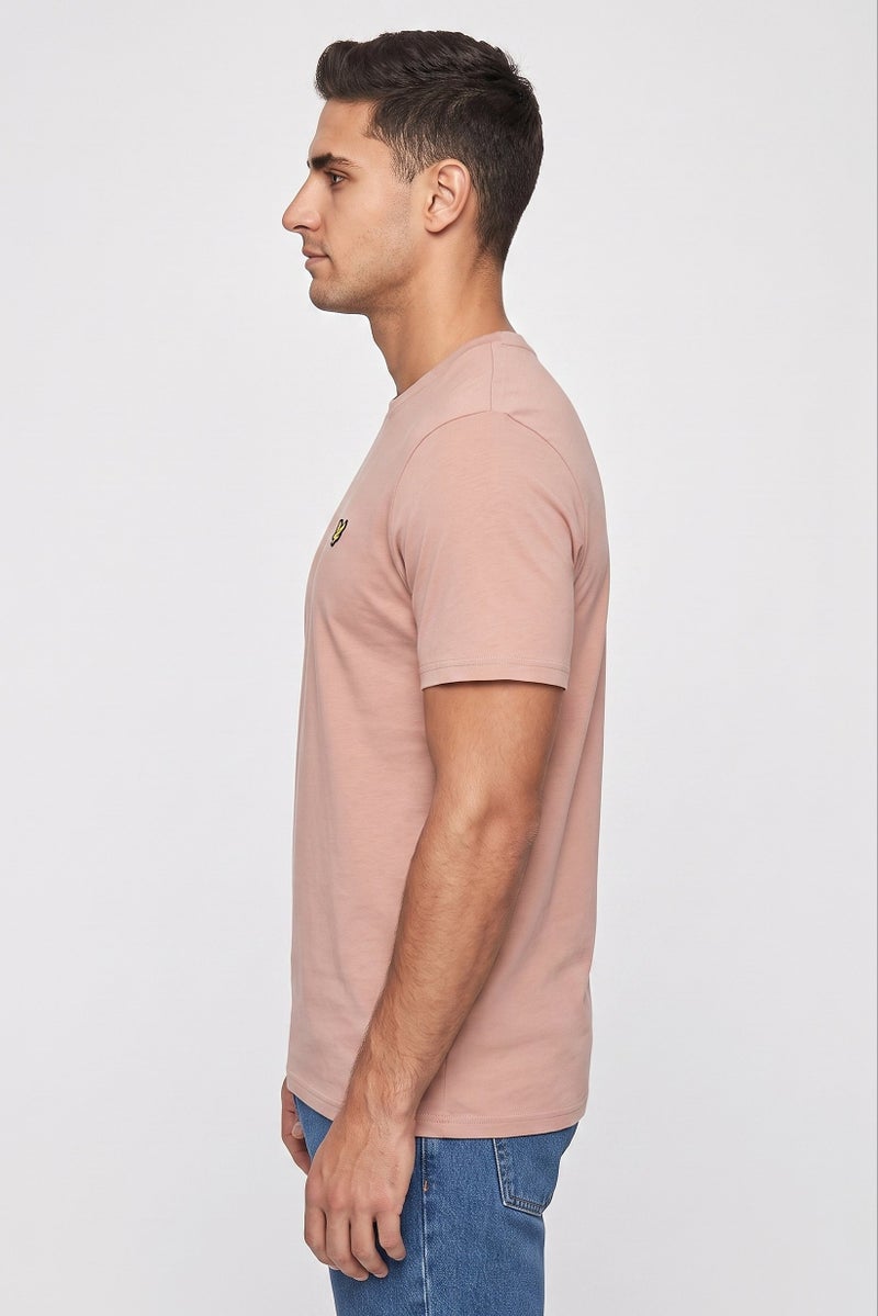 Lyle & Scott Men Crew Neck Short Sleeve Embroidered Logo T-Shirt, Dark Beige - Image 3
