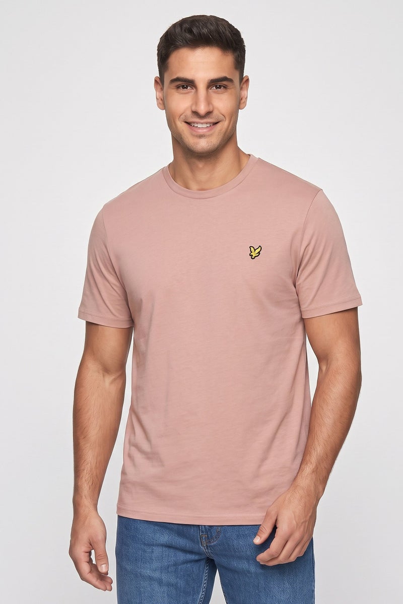 Lyle & Scott Men Crew Neck Short Sleeve Embroidered Logo T-Shirt, Dark Beige - Image 1