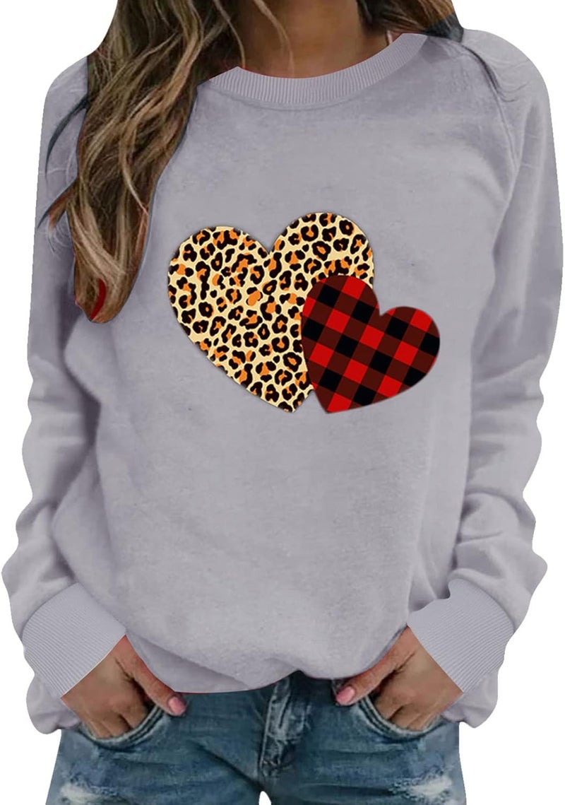 klarako Womens Fashion Pullover Sweatshirts Valentine's Day Heart Print Crewneck Long Sleeve Casual Blouse Tops (Gray-13, S) - Image 1