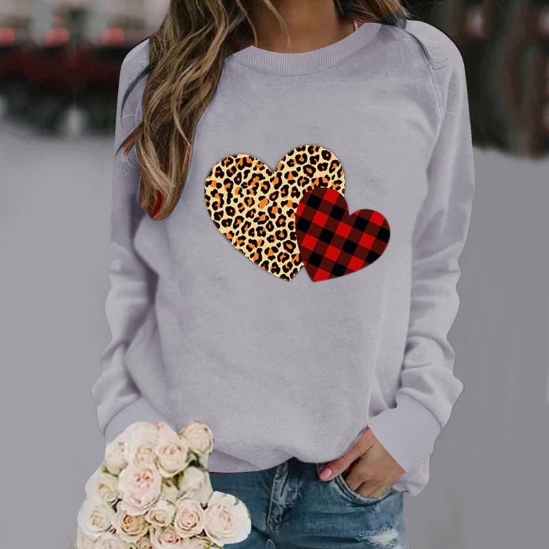 klarako Womens Fashion Pullover Sweatshirts Valentine's Day Heart Print Crewneck Long Sleeve Casual Blouse Tops (Gray-13, S) - Image 2