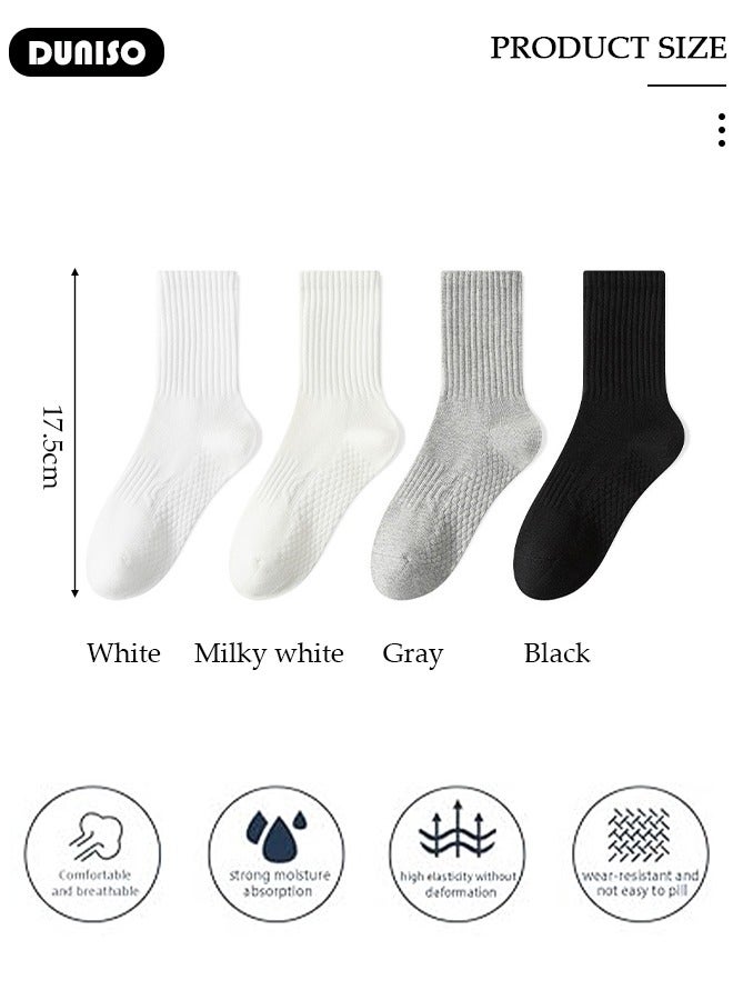 DUNISO 4 Pairs Solid Color Socks for Men Women,Athletic Running Calf Socks Performance Cushioned Breathable Cotton Massage Sole Non-Slip Sports Socks, Lightweight and Comfortable for Spring, Summer, and Fall - Image 2