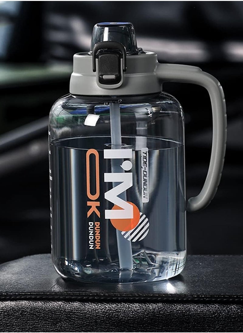 TYCOM Water Bottle 2L Tritan Leak-Proof Drink Bottle, Gym Bottle With Protein Shaker, Flip Top Lid & Removable Strainer Sport Bottle For Fitness Cycling, Gym Camping Sports Grey. 