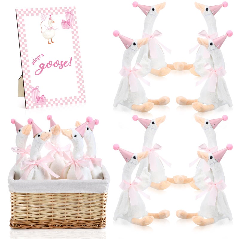 Blueweenly 8 Sets One Silly Goose Birthday Decoration 157 Inch Soft Silly Goose Stuffed Animal Hat with Wood Table Decor for Birthday Party Decoration - Image 2