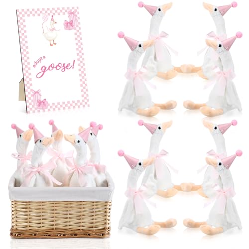 Blueweenly 8 Sets One Silly Goose Birthday Decoration 157 Inch Soft Silly Goose Stuffed Animal Hat with Wood Table Decor for Birthday Party Decoration - Image 1