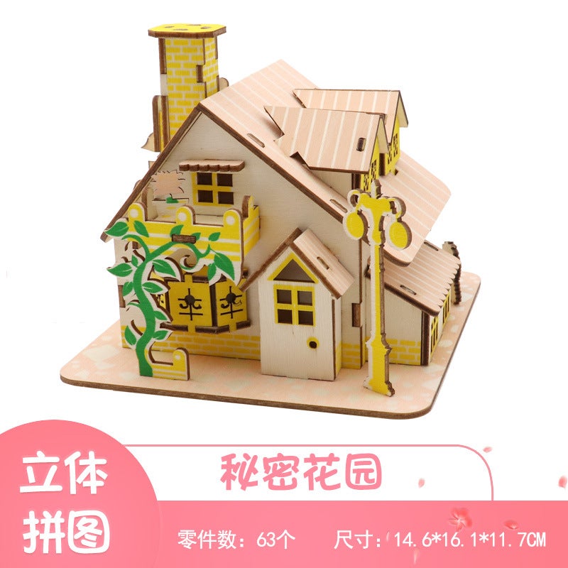 Factory 3D Wooden Three-Dimensional Puzzle Wooden Diy Handmade Toys Assembled Model Blue Dream Island Villa Toys - Image 1