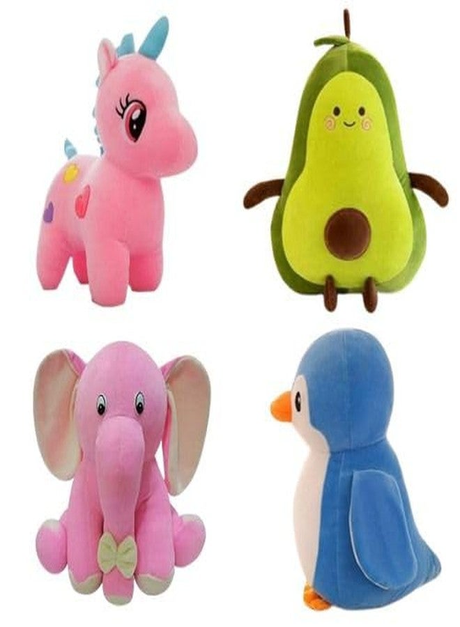 Future Shop Pack of 4 (Appu, Unicorn,Avocado & Penguien) Elegant Soft Plush Toy for Babies, Great Birthday Gift for Girls - 30 cm