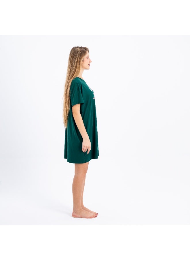 zecotex  Women’s Cotton Nightdress | Soft Short Sleeve Sleep Shirt with “Holly & Jolly” Print | Loose Fit Homewear for Comfort & Style  - Image 2