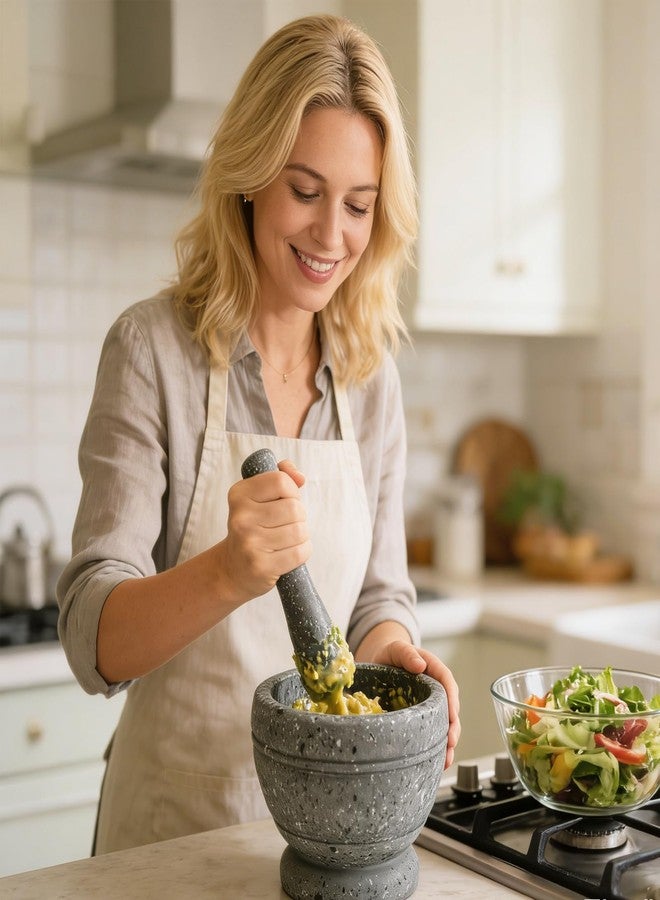Hibucuo Resin Mortar and Pestle Set, Guacamole Bowl Molcajete Grinder Garlic Spices Herbs Mortar Pestle Set, Great for Guacamole Spice,Cooking Tools Supplies, Small 4.3 Inch Holds 1.5 Cups,Not Made by Stone - Image 3