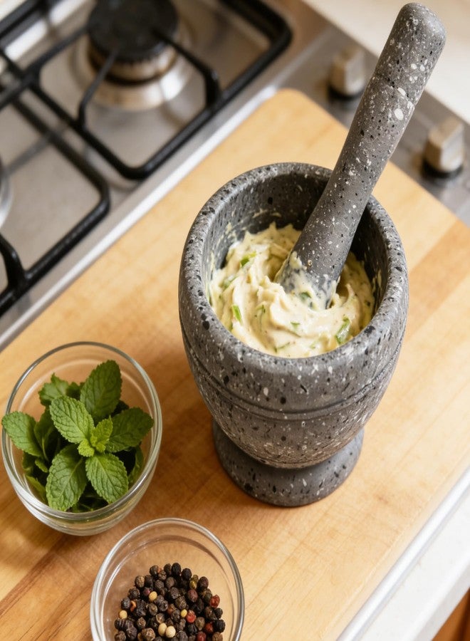 Hibucuo Resin Mortar and Pestle Set, Guacamole Bowl Molcajete Grinder Garlic Spices Herbs Mortar Pestle Set, Great for Guacamole Spice,Cooking Tools Supplies, Small 4.3 Inch Holds 1.5 Cups,Not Made by Stone - Image 2