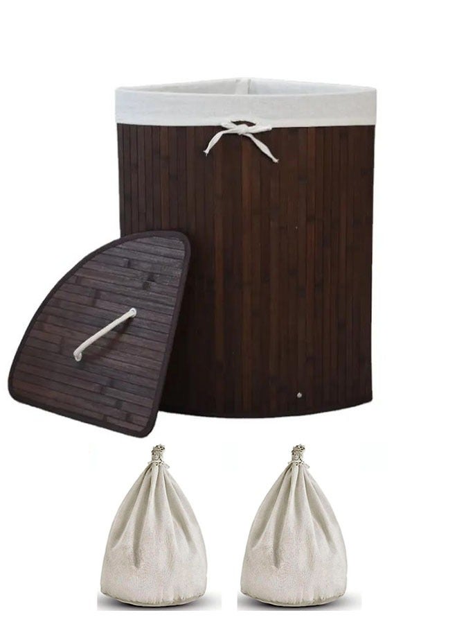 Hihonor Laundry Hamper with Lid, Corner Bamboo Laundry Hamper with 2 Removable Liner& Handle,Washing Clothes Basket Storage Bin for Laundry Room, Bedroom, Child Toys Storage,36cmx60cm,Brown,Say Goodbye to Mess  - Image 1