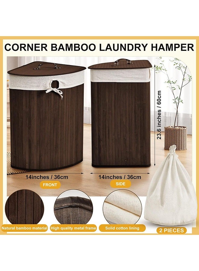 Hihonor Laundry Hamper with Lid, Corner Bamboo Laundry Hamper with 2 Removable Liner& Handle,Washing Clothes Basket Storage Bin for Laundry Room, Bedroom, Child Toys Storage,36cmx60cm,Brown,Say Goodbye to Mess  - Image 3