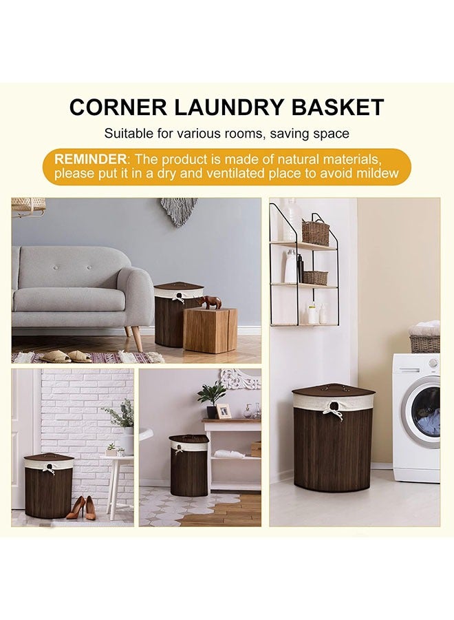 Hihonor Laundry Hamper with Lid, Corner Bamboo Laundry Hamper with 2 Removable Liner& Handle,Washing Clothes Basket Storage Bin for Laundry Room, Bedroom, Child Toys Storage,36cmx60cm,Brown,Say Goodbye to Mess  - Image 4