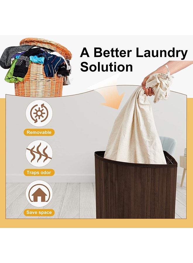 Hihonor Laundry Hamper with Lid, Corner Bamboo Laundry Hamper with 2 Removable Liner& Handle,Washing Clothes Basket Storage Bin for Laundry Room, Bedroom, Child Toys Storage,36cmx60cm,Brown,Say Goodbye to Mess  - Image 2