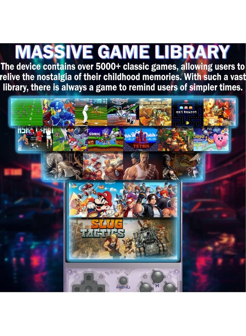 RG35XX Handheld Game Console, 3.5-Inch IPS Screen Linux System Retro Video Games Consoles, Portable Pocket Video Player Built-in 5000+ Games (Purple Transparent-64G+128G) - Image 4